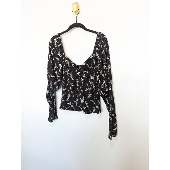 Anthropologie Black Puff Sleeve Crop Top Blouse Medium - Picture 3 of 10